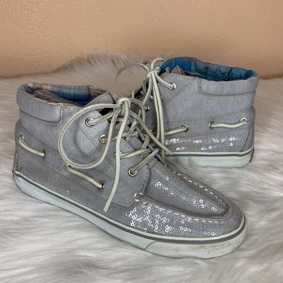 Sperry Gray Sequin Booties Sneakers Size 6 - Picture 1 of 9